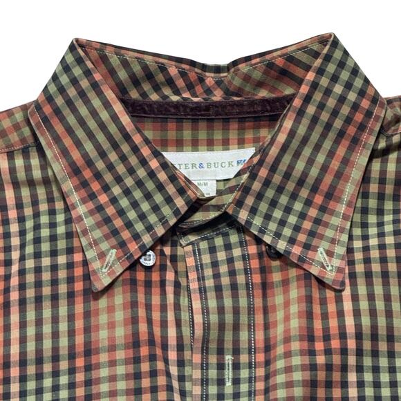 Cutter & Buck Button Down Gingham Check Long Sleeve Brown Shirt Men's Medium - Picture 2 of 10